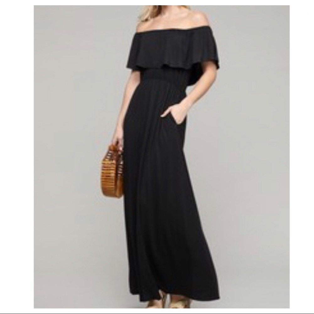 LAYERED OFF THE SHOULDER MAXI DRESS W/POCKETS - Picture 3 of 4